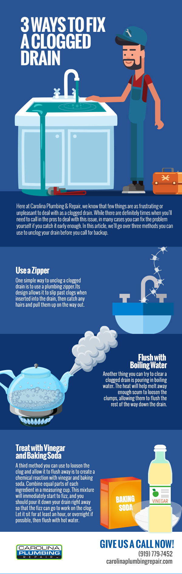 3 Ways to Fix a Clogged Drain [infographic]